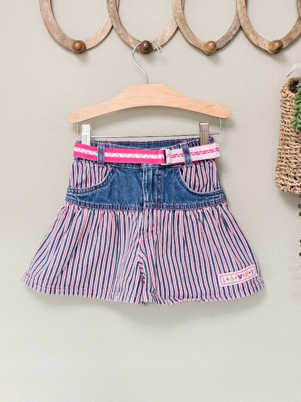 VTG 1990s Little Levi's Girls Striped Denim Skort Size 6 Skirt/Shorts